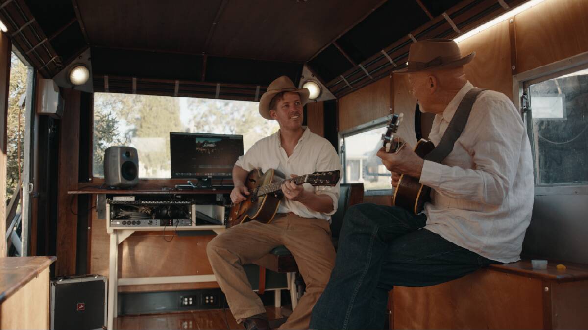 Sam Martin and Michael Menager in new mobile entertainment caravan. Photo: Andrew Robinson. 
