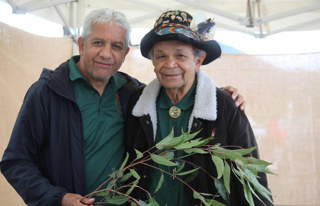 Gum Leaf performers Uncle Wayne Thorpe and Uncle Ossie Cruse at Giiyong Festival. Photo: Amandine Ahrens 