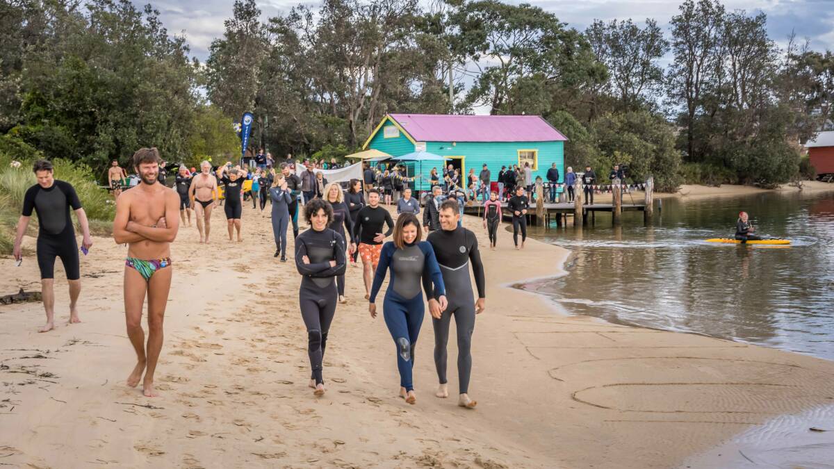 People taking part in the Mitchies Salty Swim for the 2021 WinterSun Festival. Photo: David Rogers 