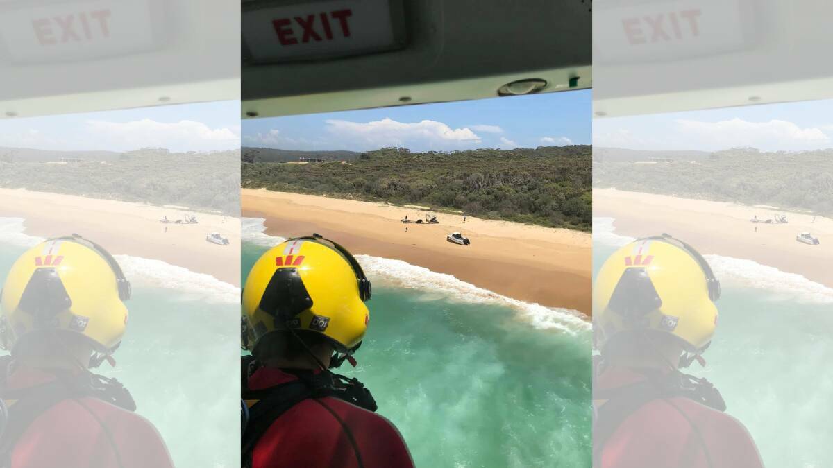 Westpac Life Saver Rescue Helicopter crews during their search for the missing 60-year-old boater off Bermaguil. The unmanned boat washed up on Haywards Beach. Picture supplied