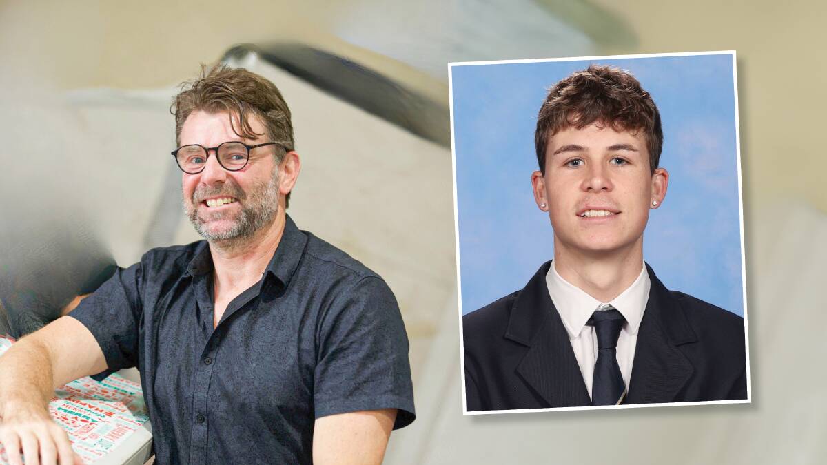 St Joseph's Catholic High School Albion Park science teacher Leigh Lemmon and recent graduate Lachlan Haining. Pictures from Facebook