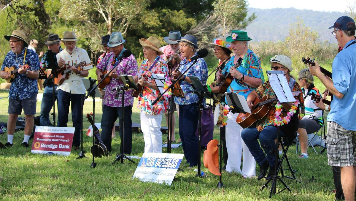 The Wobbles Ukulele Band performing together at an event in the local area. Photo: supplied. 