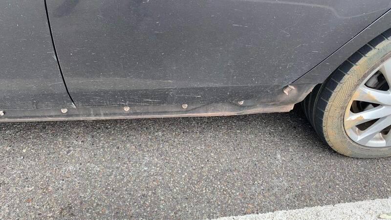 Deborah Jeffs, who lives along New Buildings Road, said the side sill of her car was damaged after she left her property to attend an appointment in Pambula. Photo: supplied 