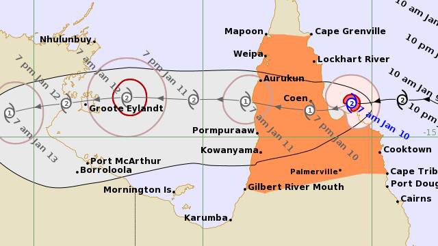 Tropical Cyclone Tiffany is set to hit the far north Queensland coast today. Picture: Bureau of Meteorology 