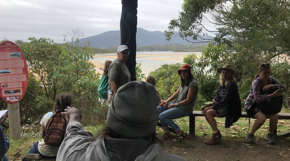 Warren Foster explained how Gulaga is not just important to the Yuin people's creation stories but also part of the Seven Sisters creation story which is universal around Australia. Picture by Marion Williams