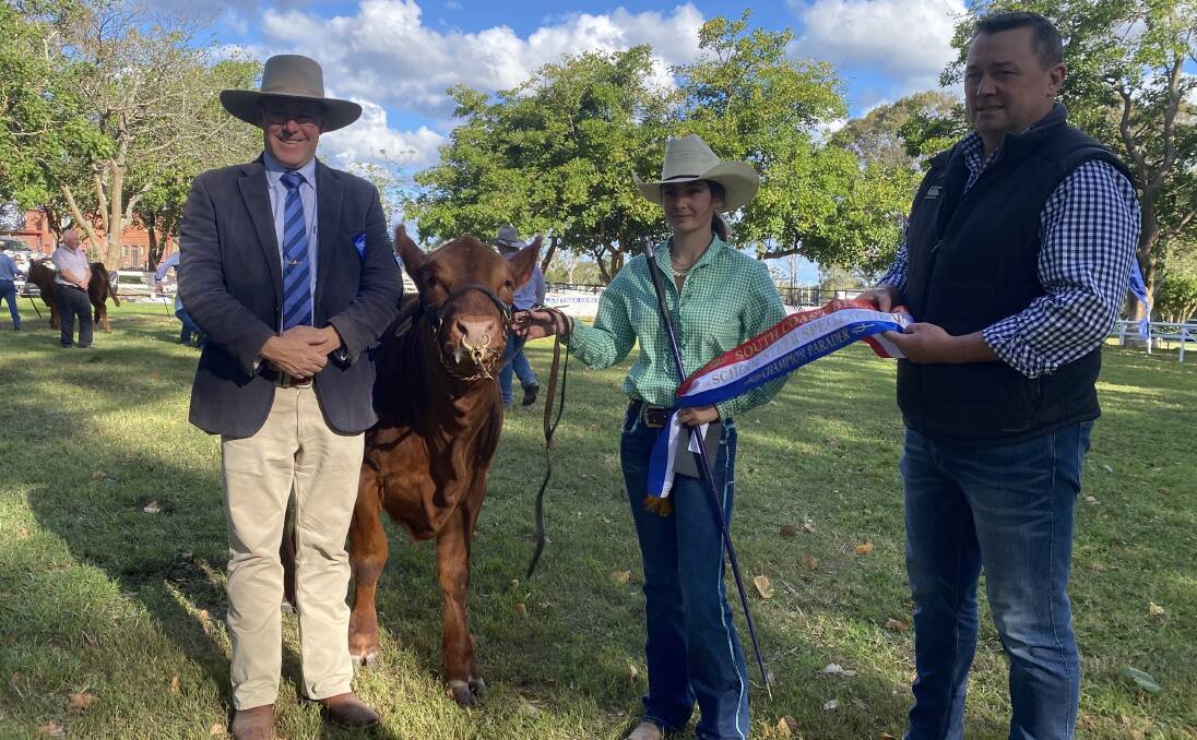 Narooma High School Year 11 student Jade Uleman winning champion parader at the South Coast Beef School Steer Spectacular in Nowra on May 4. Picture supplied.