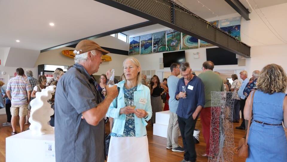 Sculpture Bermagui sponsors, patrons and artists at Bermagui Surf Life Saving Club on Friday, March 8, for a sneak peak of this year's entries and to learn who won nine of the 12 prizes on offer. Picture supplied