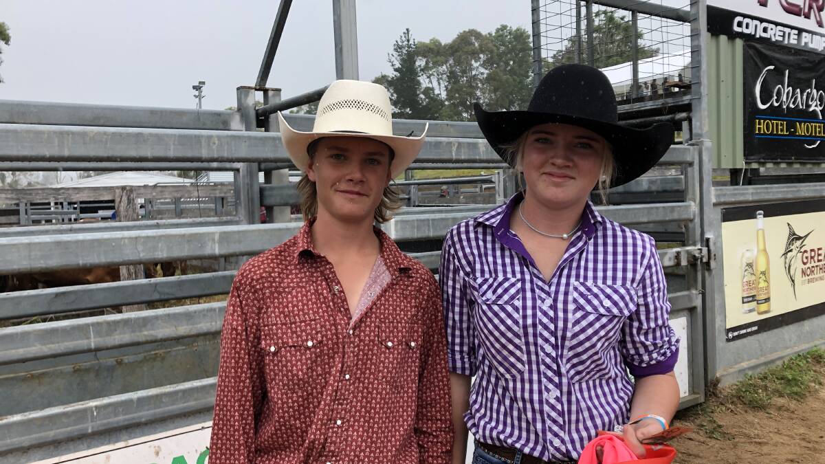 Eli Riley and Kelsey Byrne tied for first place in the 13-15-year-old section of the mini rodeo. Picture by Marion Williams