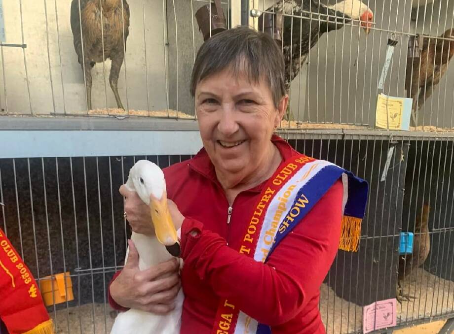 Margaret Day with grand champion Charlie the drake. Picture by Pure Poultry Photography.
