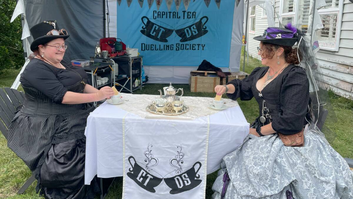 Tiffin mistress Billie and brew mistress Avril prepare for a tea duel. Picture by James Parker