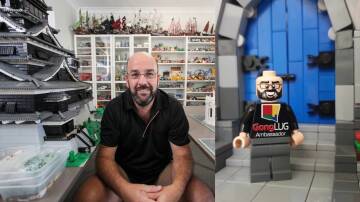 Graham Draper in his studio, and a custom mini-figure made to look like him. Picture file
