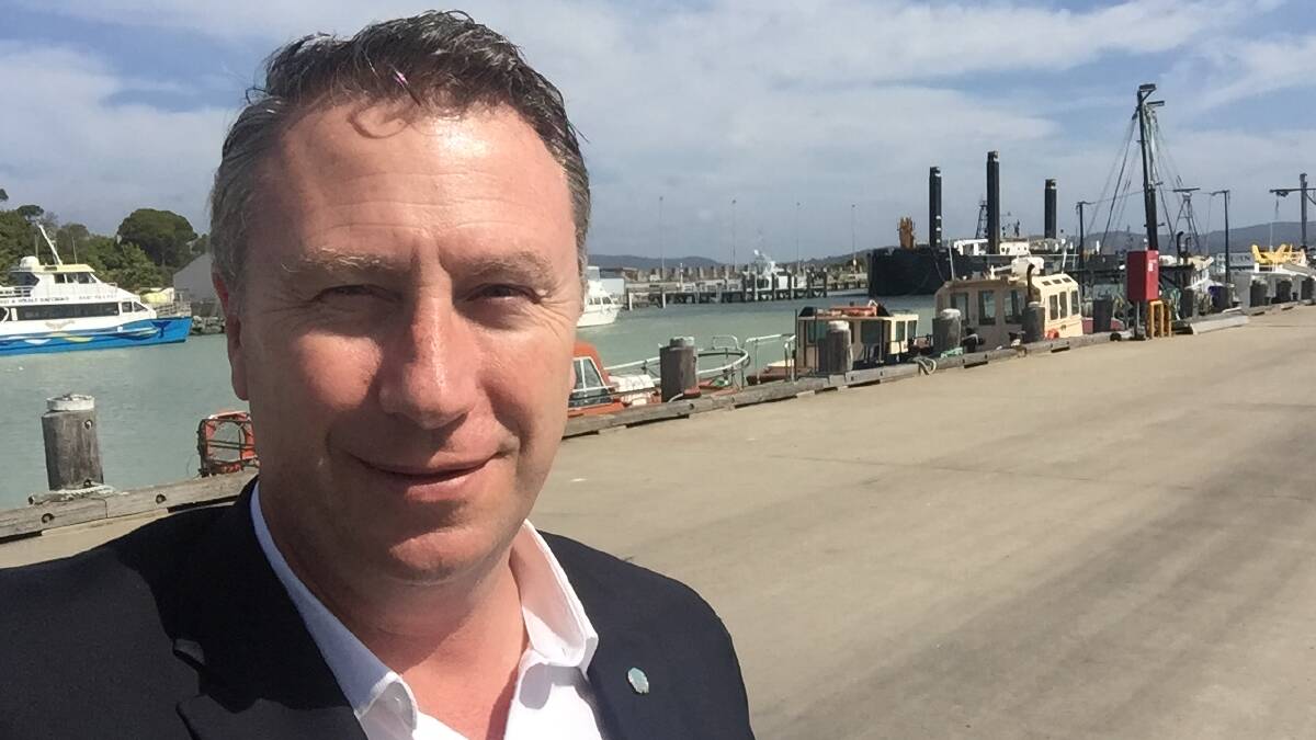 VISIT: Jerry Nockles, Liberal pre-selection contender for the seat of Eden-Monaro, viewed progress on the Eden wharf project last week during a visit to Merimbula to meet party supporters.