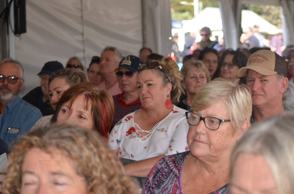 Crowds filled the cooking demonstration tent throughout the day at the Narooma Oyster Festival on Saturday, May 4.