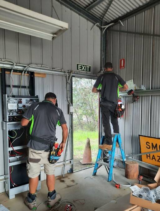 Solar panels and battery storage is installed at the Rocky Hall RFS brigade shed on Monday, May 10.