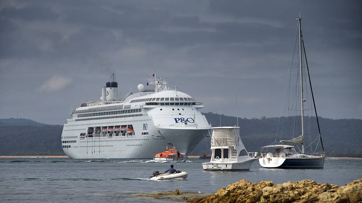 Mega cruise ship Pacific Jewel on her 2015 maiden voyage to Eden. She returns twice in coming days. Photo: Kim Armstrong