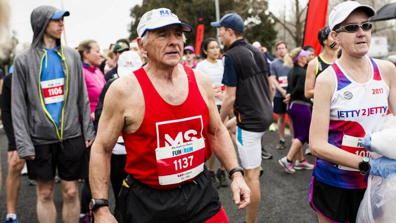 MARATHON MAN: Denis Reid runs in the 2017 Canberra Times Fun Run.