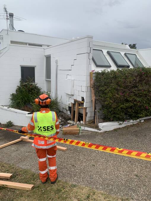 The front of a home in Tura Beach after a car ran into it on Friday, September 6. Photo: Bega Valley SES