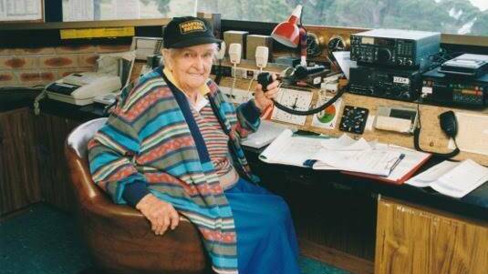Jean Whiter at the Royal Volunteer Coastal Patrol radio desk. Photo from Eden Marine Rescue