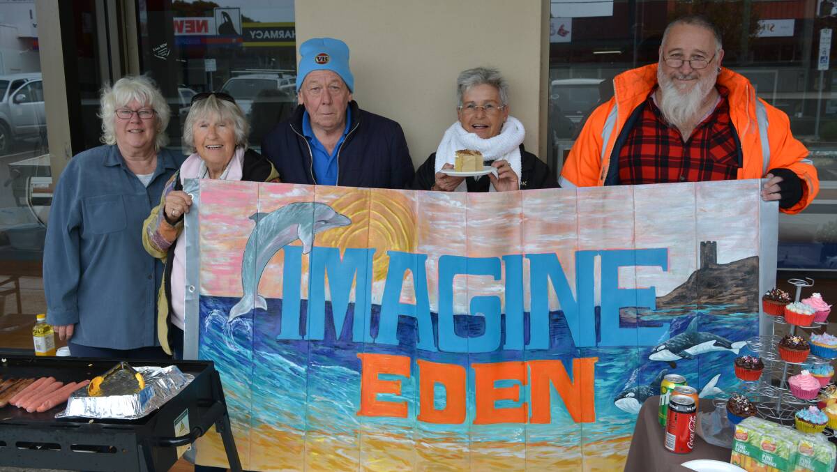 Braving the cold to provide tasty treats for Saturday shoppers are Imagine Eden's Cathy and Al Gardner, Judy and Joanne Korner and Chris Bingham. Photo: Ben Smyth