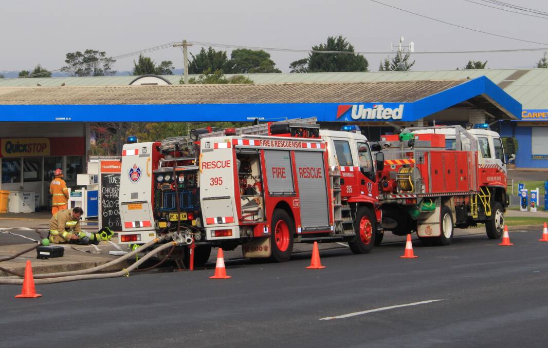 Pambula Rural Fire Service, Merimbula Fire and Rescue and the Bega Hazmat crew attend a gas leak at the Pambula United Service Station last Friday. 