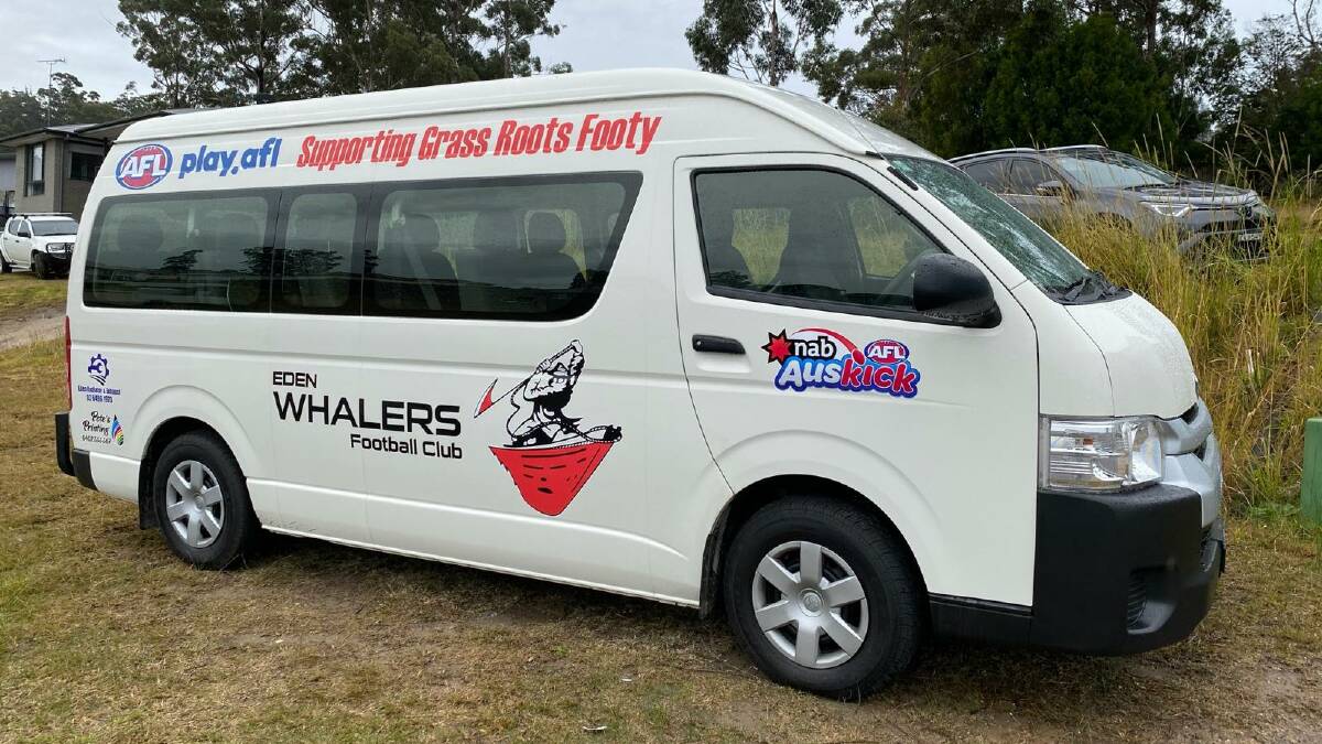 The Eden Whalers club bus was purchased recently with bushfire relief money from the AFL.