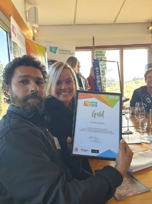 Winners are grinners: Giiyong Festival organisers celebrate their gold award at Wednesday's Regional Tourism Awards. Photo: Giiyong Festival Facebook