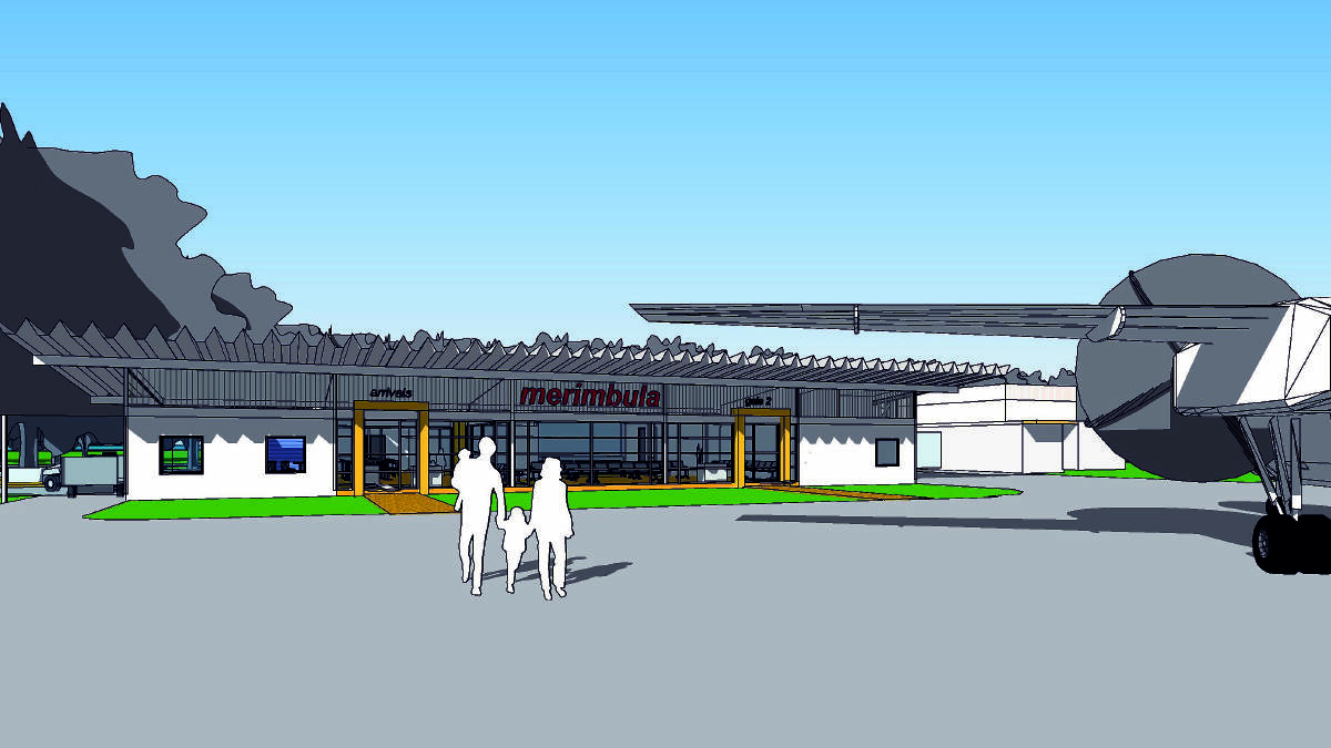 An illustration of what an upgraded Merimbula Airport terminal may look like on approach from the north apron.