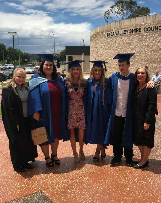 UNI GRADS: UOW student Kayla Robbie with Kylie-Ann Tighe, Lacey Rees, Mikayla Larkham, Andrew Holka and careers adviser Michelle Bond. Photo: Janitta Larkham