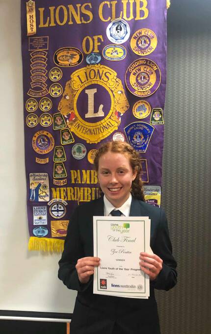 PUBLIC SPEAKING: Eden student Zoe Pentin is congratulated for her win in the Pambula-Merimbula Lions Youth of the Year competition.