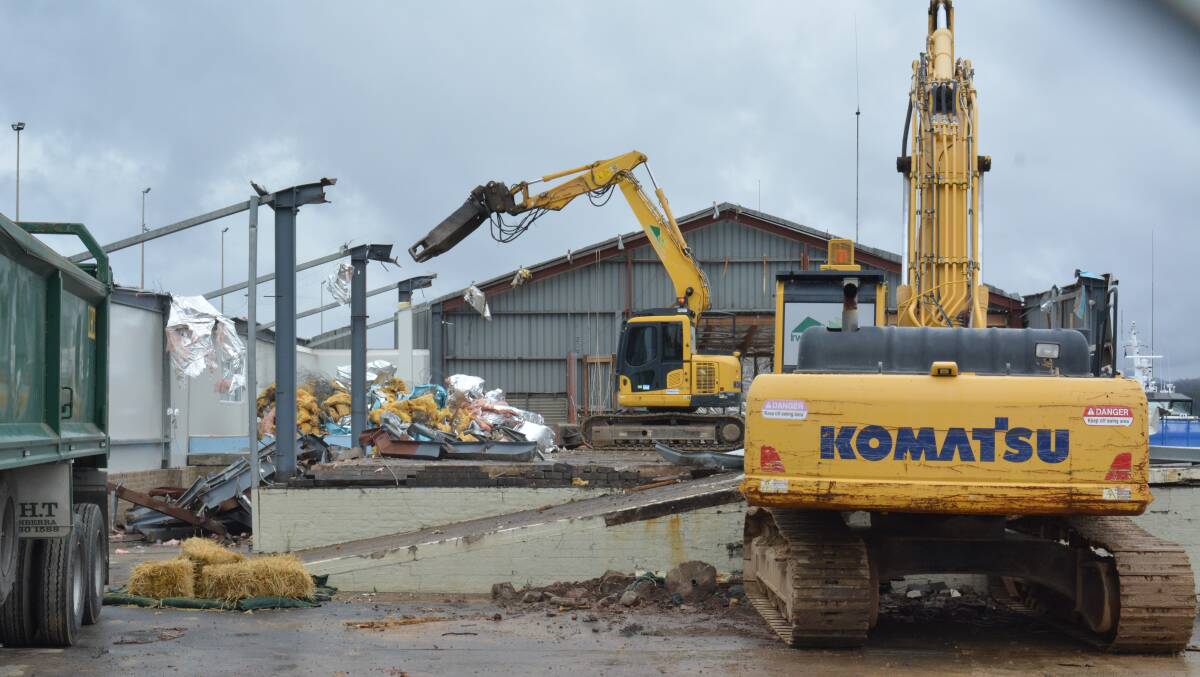 The former Eden co-op building is demolished in preparation for the new Port of Eden Welcome Centre.
