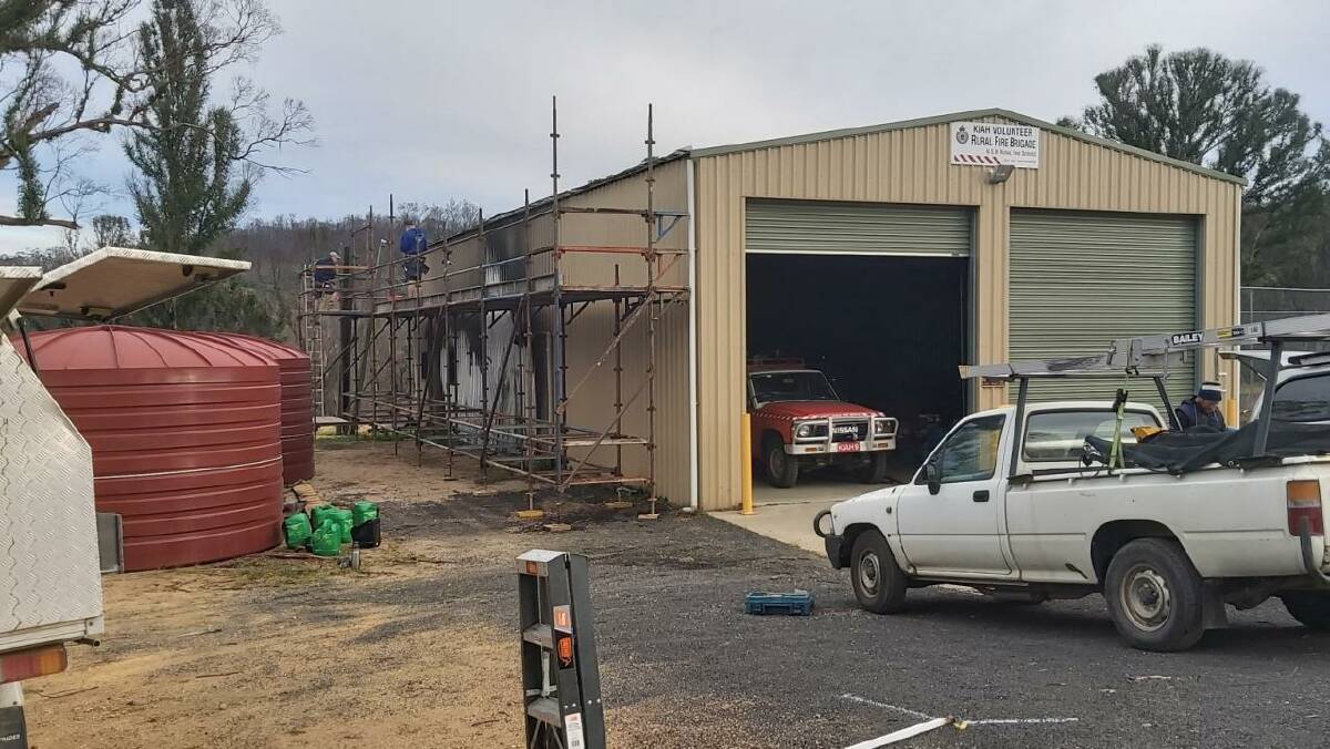 SCARS OF THE FIRE: Fire damage can be seen on the Kiah Rural Fire Brigade's shed. Picture: Supplied 