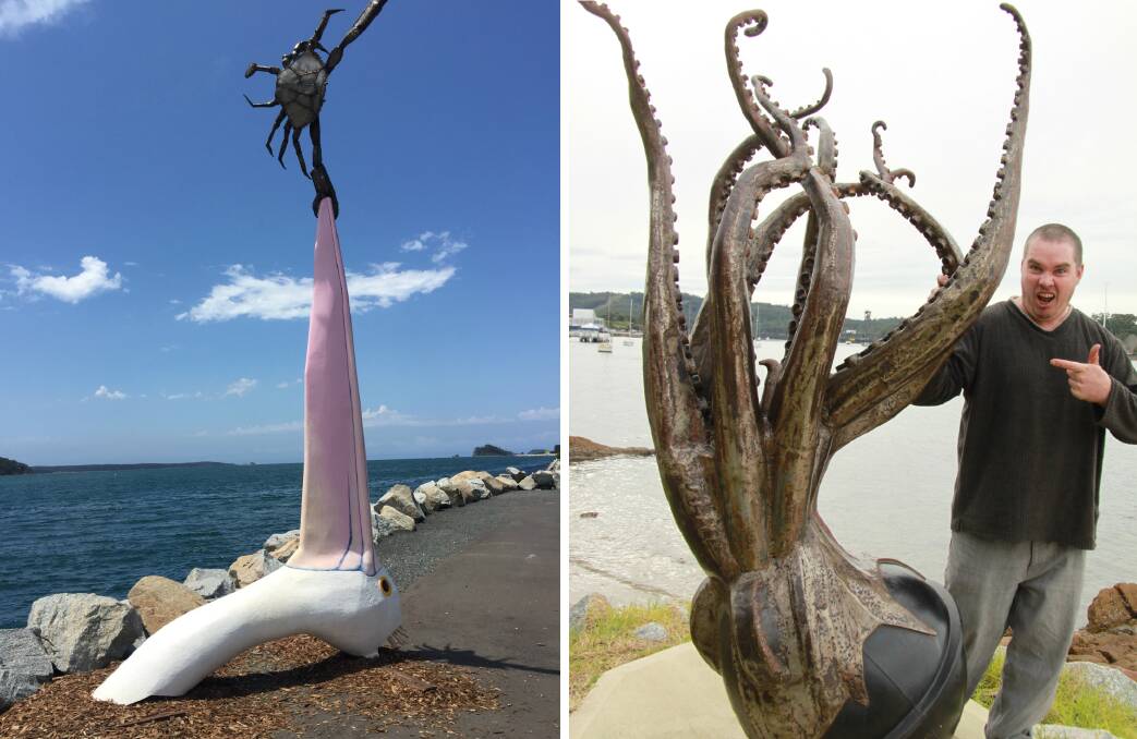 BY THE SEA: Two of Jesse Graham's striking sculptures Pelicant and Buoyansea have been permanently installed in Batemans Bay as part of a "Sculpture Walk".