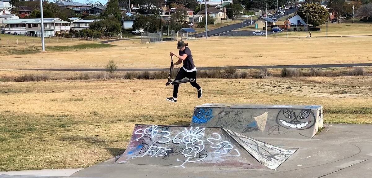 AIR TIME: Scooter action at Moruya skate park.