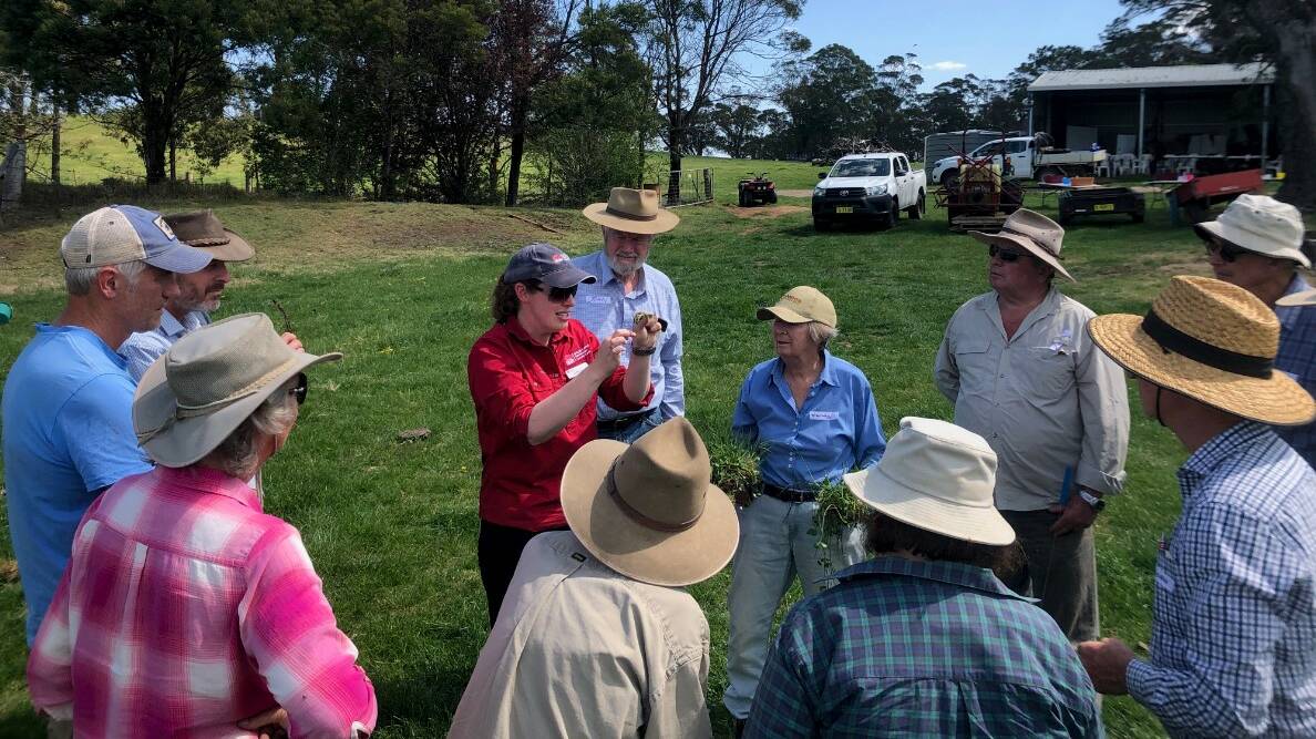 Jo Powells discussing pasture legumes at the Moss Vale workshop. Photo: A. Britton.
