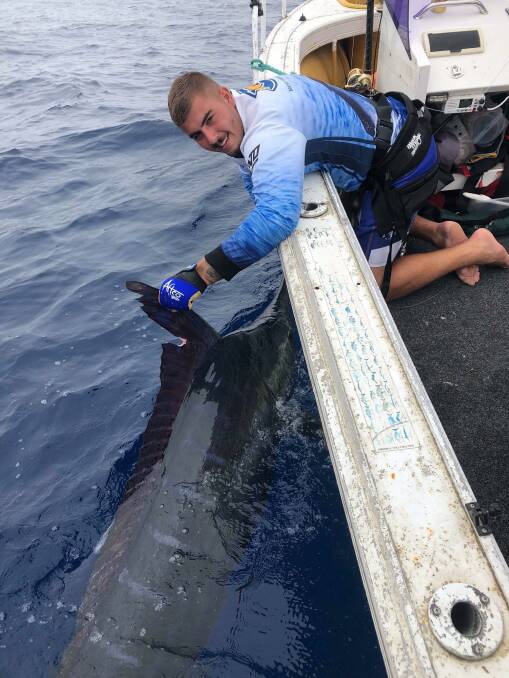 Rueben Smahel hooked on to four marlin yesterday, starting off the season with plenty of hype onboard Leaf Miller's boat of Compleat Angler Merimbula. 