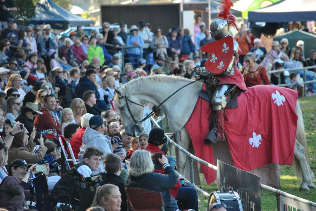 A jouster and the crowd at the Berry Celtic Festival share an up close and personal moment.