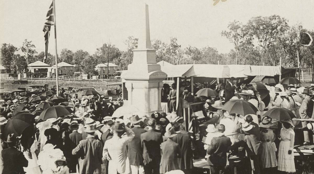 Remembrance: The unveiling of a memorial in Toogoolawah, Queensland. Pictures: Courtesy of the Australian War Memorial. H17643