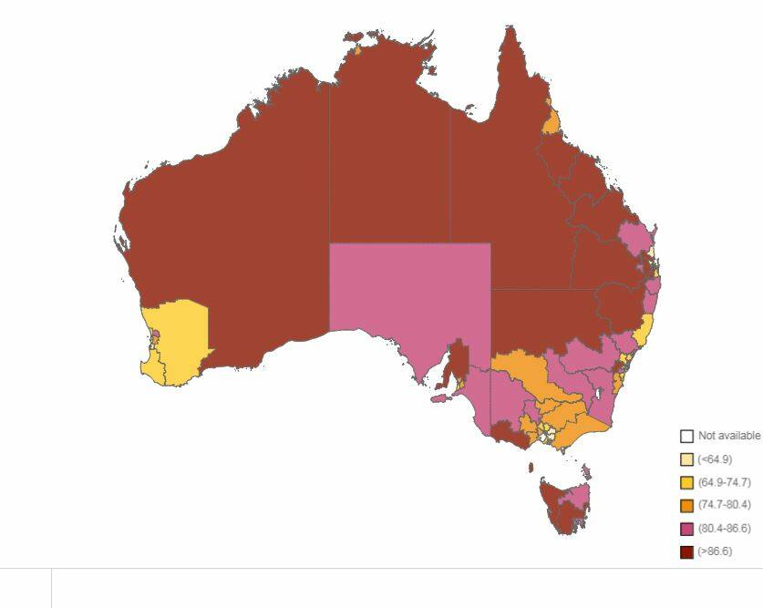 A screenshot of the Heart Foundation's Australian Heart Map, a tool that plots the rates of heart disease, death and causes across the country. 