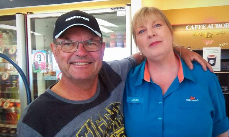 Celebrity snaps: Caltex Eden employee Leigh Rooke with radio and television personality Steve Price. Photo courtesy of Leigh Rooke.
