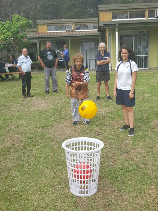 Aunty Liddy Stewart takes a shot for the basket at last year's Elders Games Day. 