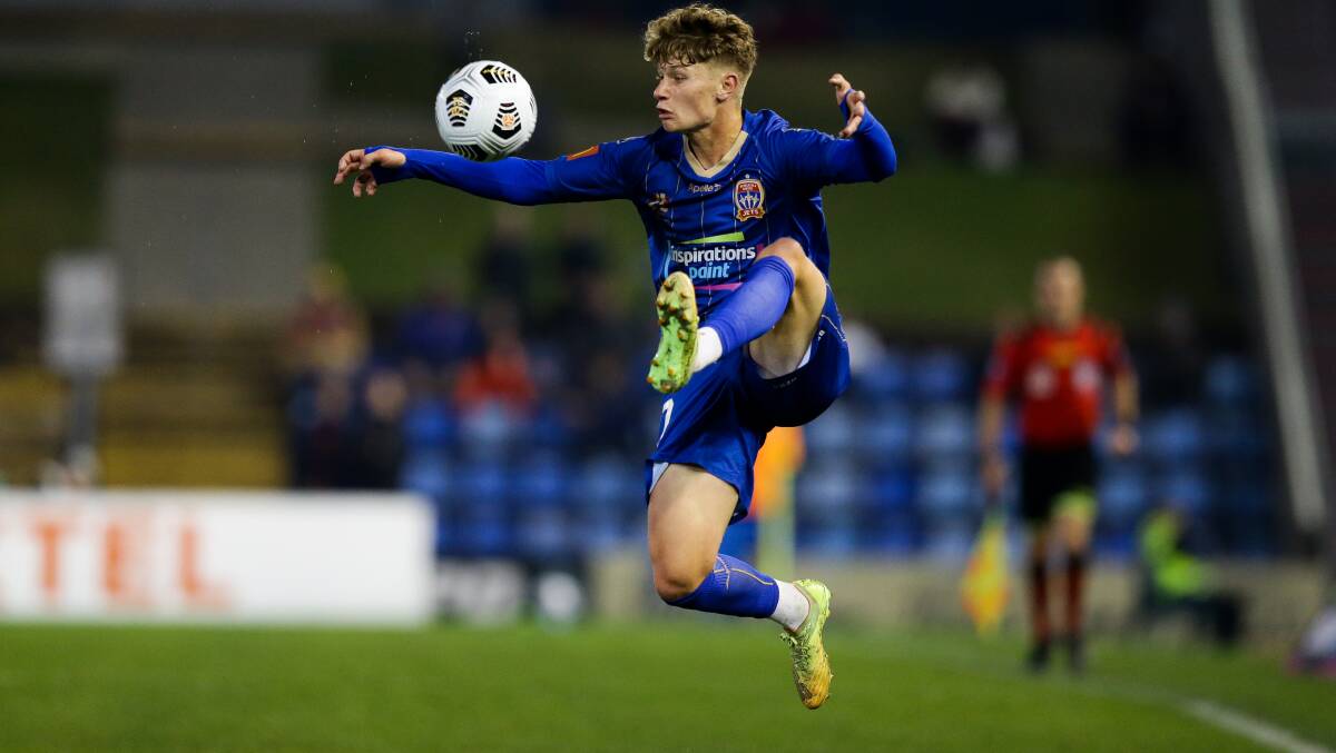 DRIVEN: Newcastle Jets wingback Lucas Mauragis hopes to establish himself as a starter after a breakout 2020-21 A-League campaign. Picture: Jonathan Carroll