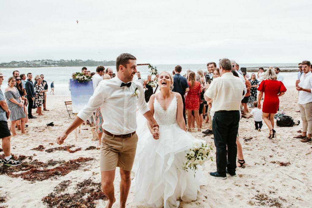 Alex and Kaedi were married at Mollymook Beach earlier this year before COVID-19 hit. Photo: Red Berry Photography