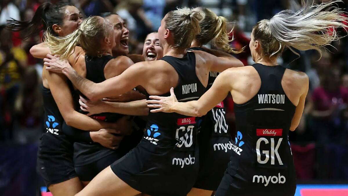 One-goal win: Jubilation for the Silver Ferns after the final whistle.