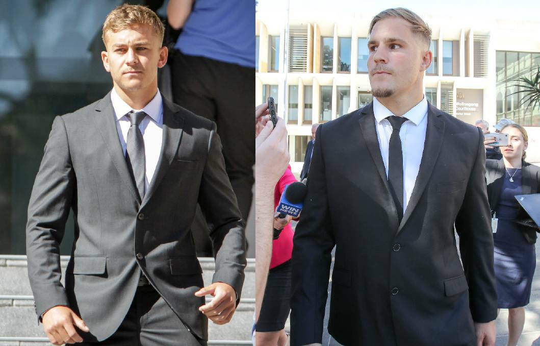 Illawarra footballers Callan Sinclair (left) and Jack de Belin during earlier Wollongong court appearances. Pictures: Adam McLean