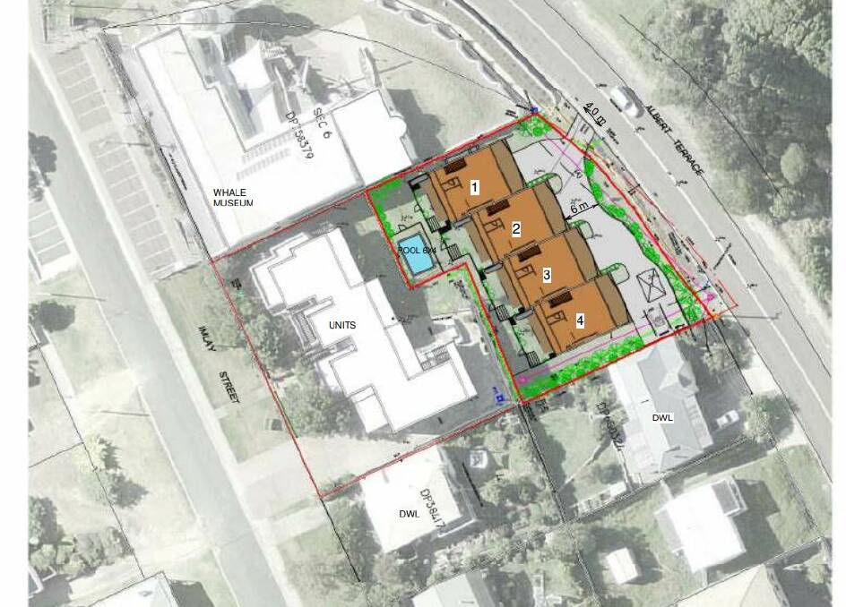 The plan view showing the proposed units and swimming pool.