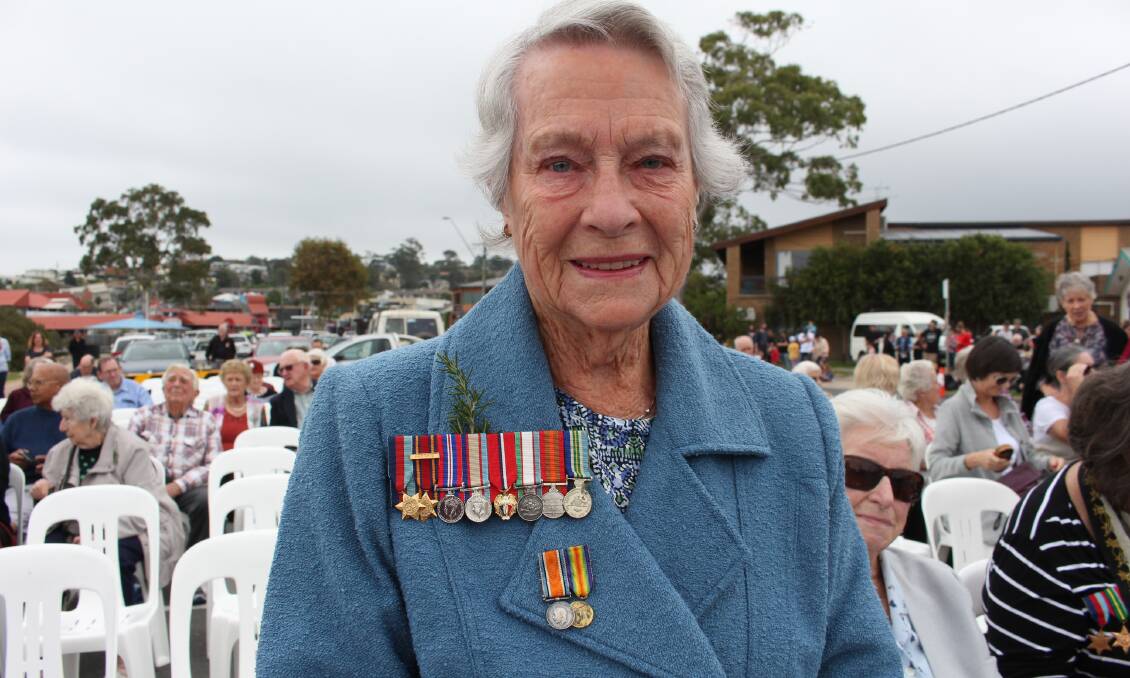 Joan Donaldson of Tura Beach wearing the medals of her husband Eric Donaldson and mother Gladys Bennett.