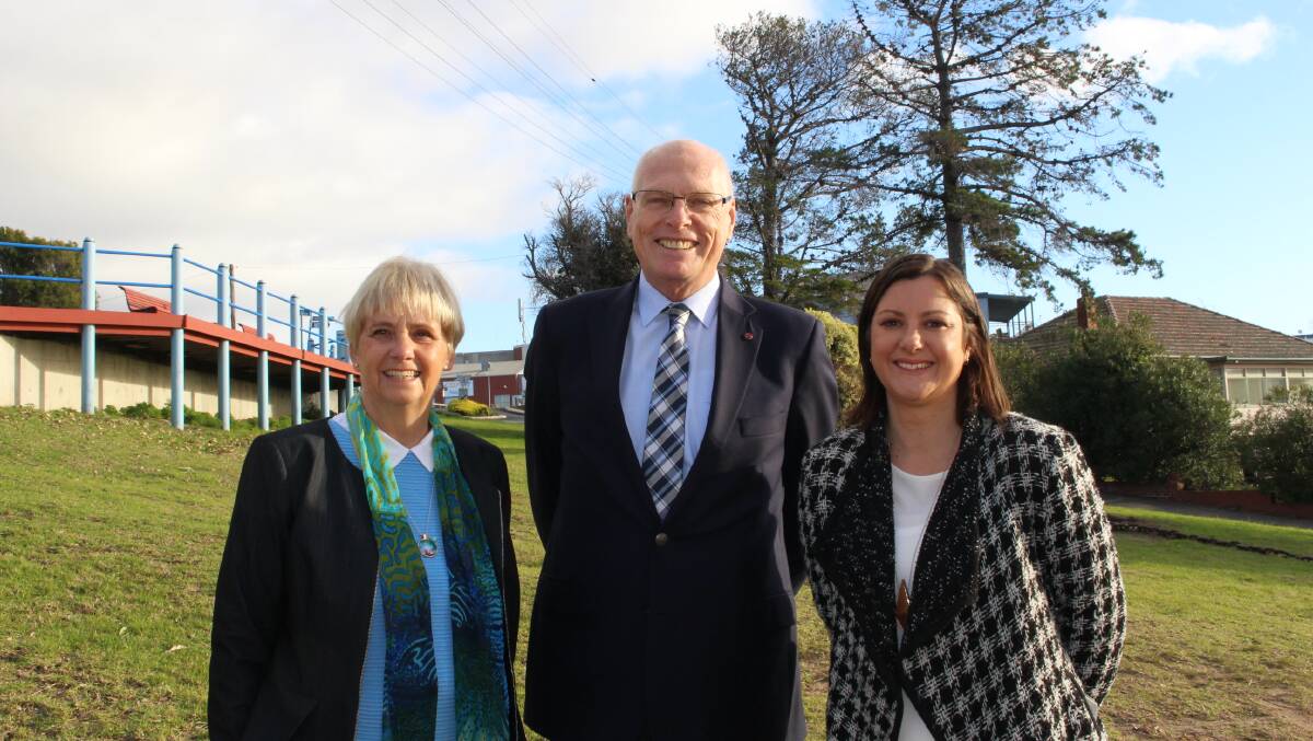 Bega Valley Shire general manager Leanne Barnes with Senator Jim Molan and mayor Kristy McBain at Eden.