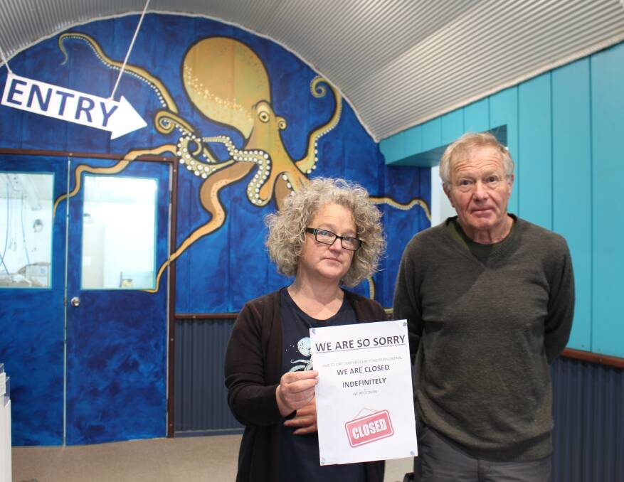A bitter blow: Marine Discovery Centre manager Kerryn Wood with chair of the board Paul Whittock.