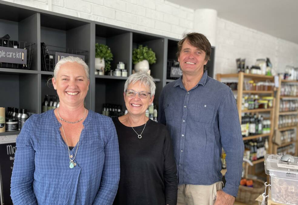 Kay and Gregg Saarinen, of Saarinen Organics with Karen Lott of Sprout, Eden, (centre) at Sprout's wholefood store and cafe.