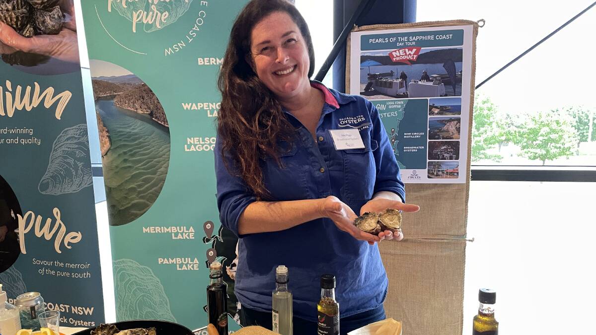 Mel Page of Broadwater Oysters. The farm is fortunate is having leases in Merimbula Lake as well as Pambula Lake, which means it will have oysters available for Christmas. Picture by Denise Dion
